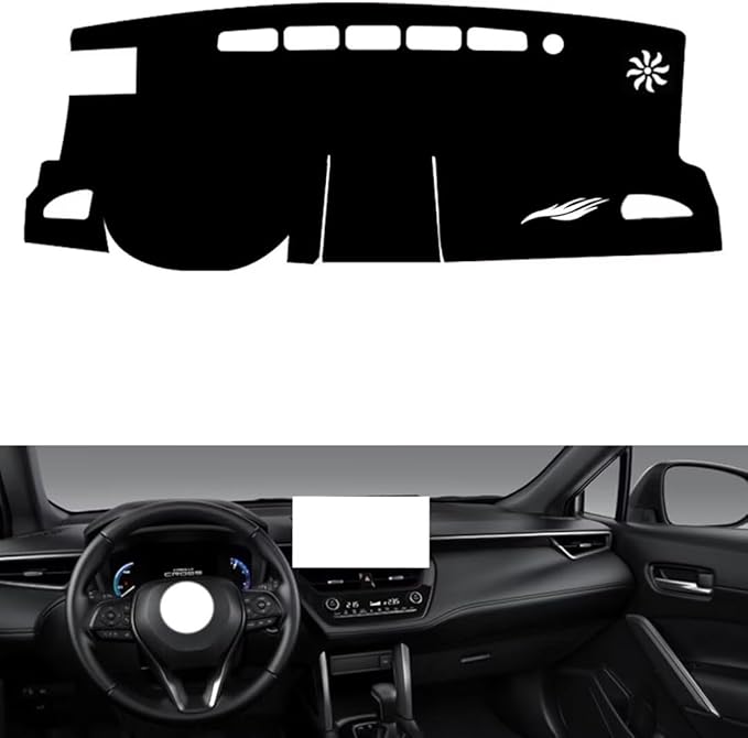 leather dashboard cover Compatible with Toyota Corolla Cross （HUD），dash cover（black）