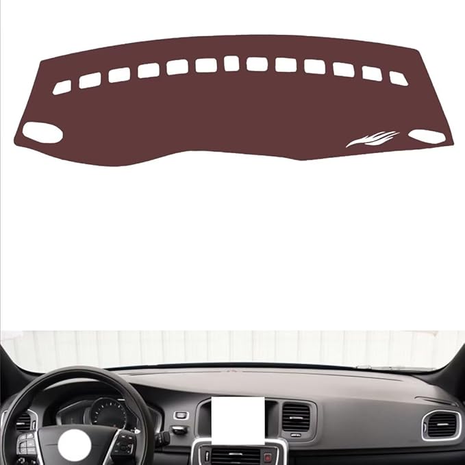 Leather Dashboard Cover Compatible with Volvo S60 2011-2019,Dash Board Cover mat Anti-Slip Sun-Proof and dust-Proof(Brown)