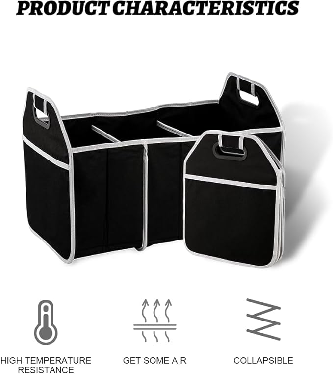 Car Storage Organizer, Automotive Consoles & Organizers, Trunk Organizer, Storage with Reinforced Handles, 3 Compartments Collapsible Trunk Storage Car Interior Accessories Fit for Most Cars