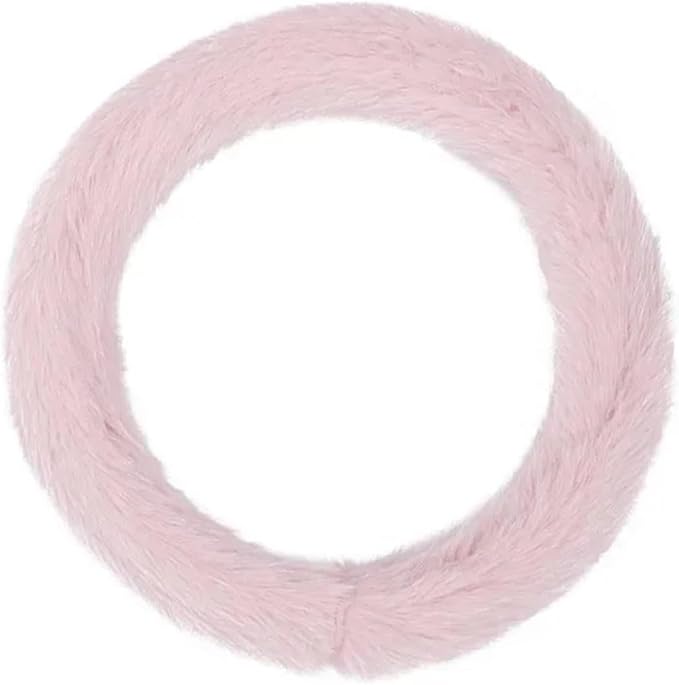 Car Steering Wheel Cover Handlebar Cover for Girls Winter Plush Warm Non-Slip Simple Women's Pink Handlebar Cover(Plush Double Black)