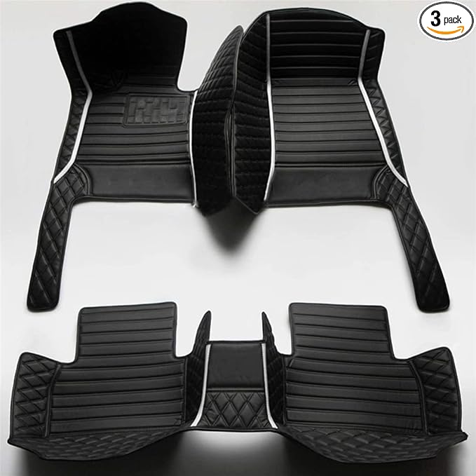 Floor Mats for Cars, All-Weather Mats, Waterproof Trim-to Fit Automotive Floor Mats for 99.9% Cars Sedan Trucks SUV, Custom Floor Liner Car Accessories (Black White Stripe)