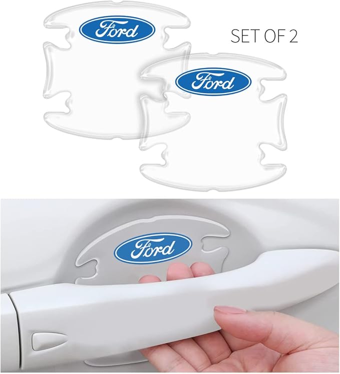 iPick Image for Ford Logo Universal Car Door Handle Cup Protector Clear Decal Stickers, Pair - Official Licensed
