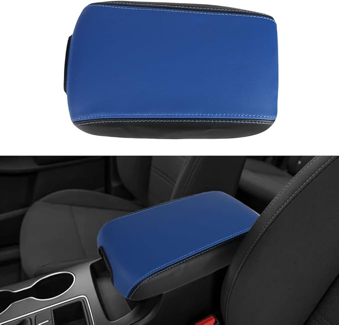 LEXLEY Center Console Pad Armrest Box Cover Waterproof Anti-Scratch Leather Protector Covers For Kia 2016-2020 Sorento-Blue+Black