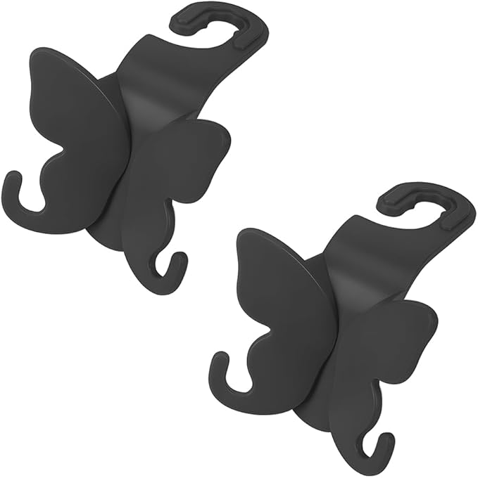 2PCS Car Seat Headrest Hook, Cute Butterfly Backseat Storage Hanger Organizer for Purse Handbag Umbrella, Auto Interior Seat Back Hook Holder Decor, Universal for SUV Truck Van (Black)