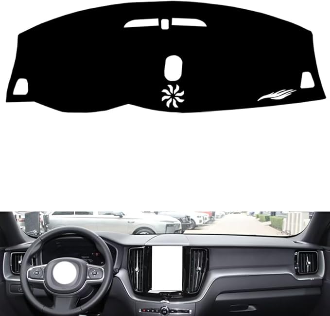 Leather Dashboard Cover Compatible with Volvo XC60 (No HUD) 2018-2026，Dash Cover（Black）