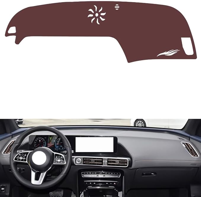 Leather Dashboard Cover Compatible with Mercedes EQC（NO HUD）,Dash Board Cover mat Anti-Slip Sun-Proof and dust-Proof(Brown)