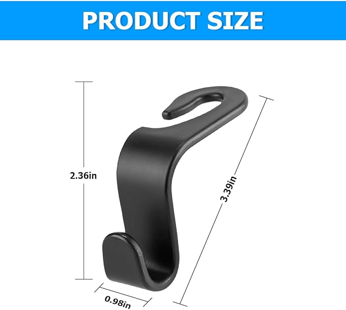Car Back Seat Headrest Hooks, 4PCS Vehicle Backseat Storage Organizer Hanger, Multifunctional Auto Headrest Hidden Hook Universal for Handbag Purse Backpacks Bags and Groceries (Black)