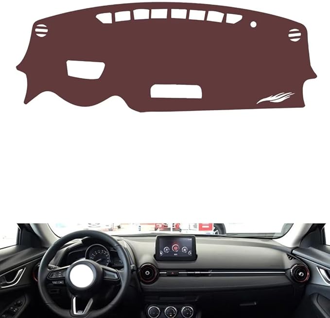 Leather Dashboard Cover Compatible with Mazda CX-3（HUD）,Dash Board Cover mat Anti-Slip Sun-Proof and dust-Proof(Brown)