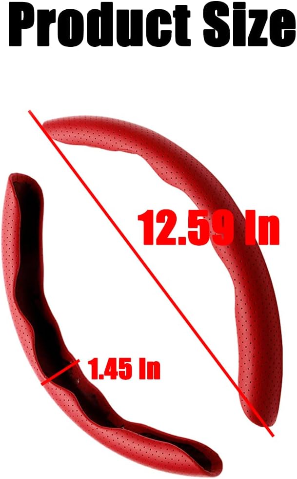 LoyaForba Car Steering Wheel Cover, Universal 15 Inch Leather Segmented Auto Steering Wheel Protector, Anti-Slip and Soft Breathable, Car Interior Accessories for Most Vehicle, SUV, Truck (Red)