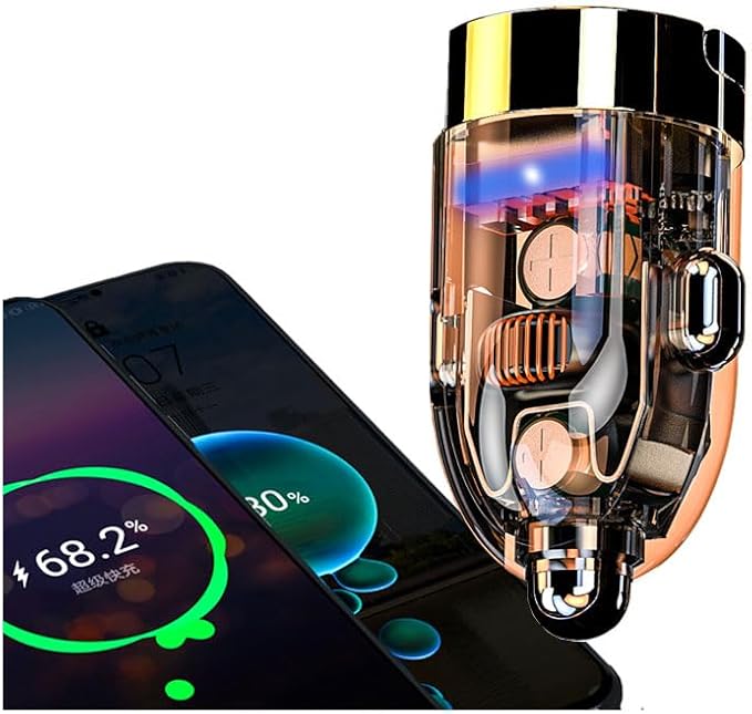 USB Car Charger Adapter Fast Charging PD45W+QC3.0 Dual Port Cigarette Lighter Charger for iPhone 16/15/14/13/12/11/Pro Max, iPad, Samsung Galaxy S25 S24/S23/S22/S21, Pixel, Android(golden-transparent)