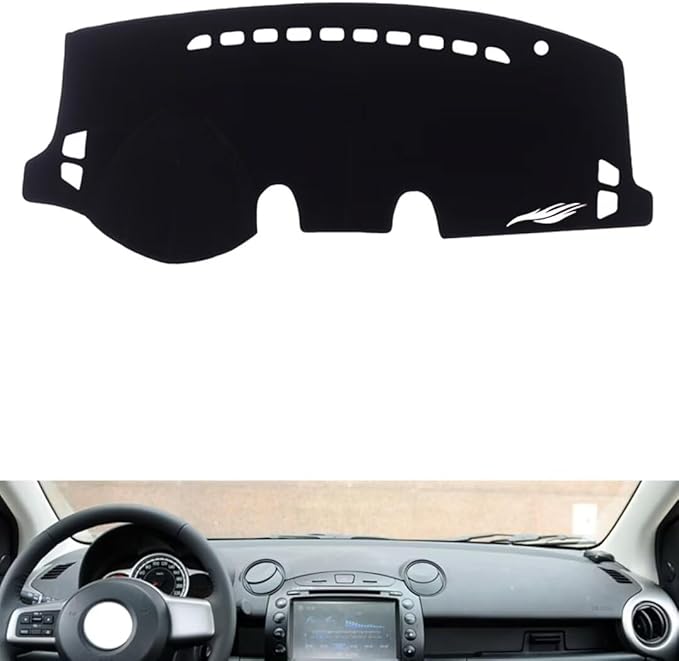 leather dashboard cover Compatible with Mazda 2 2007-2012，dash cover（black）