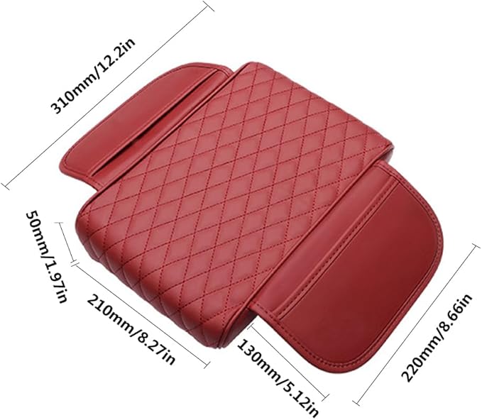 Car Center Console Armrest Cover, Leather Car Center Console Cover Cushion with 2 Storage Bags, Universal Center Console Pad Thickened Memory Foam Car Armrest Lids Storage Box (Beige)