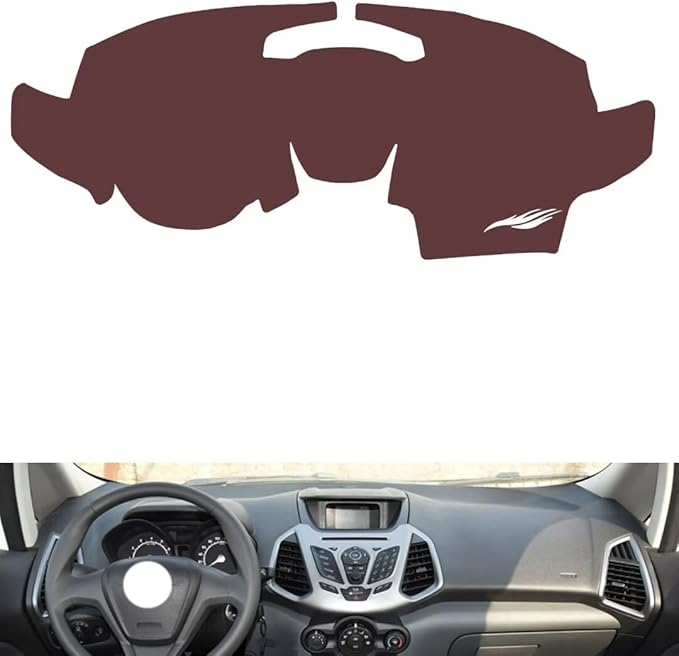 Leather Dashboard Cover Compatible with Ford Ecosport（No Navigation） 2013-2017,Dash Board Cover mat Anti-Slip Sun-Proof and dust-Proof(Brown)