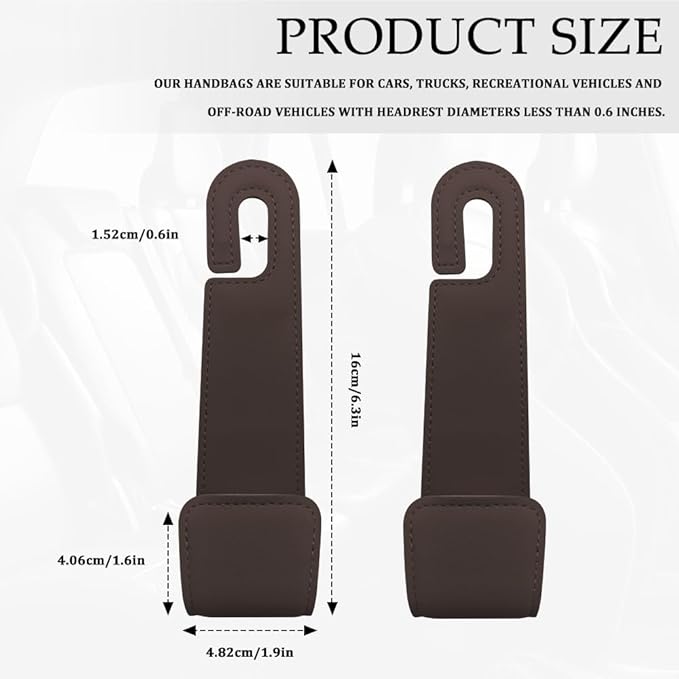 1PCS Purse Holder for Car, Purse Hook for Car, Leather Headrest Hooks for Automotive Back Seat, Auto Accessories Back Seat Organizer Hook for Grocery Bag Handbag Coat (Brown, 1PCS)