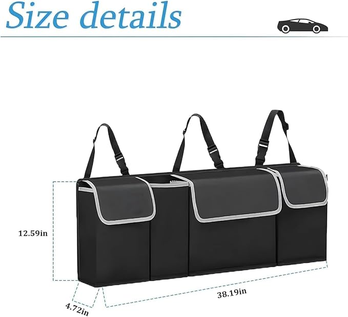 Car Trunk Organizer with Lid for 2022-2026 Tucson, Large Waterproof Vehicle Backseat Hanging Storage Bag with Pockets & Adjustable Straps