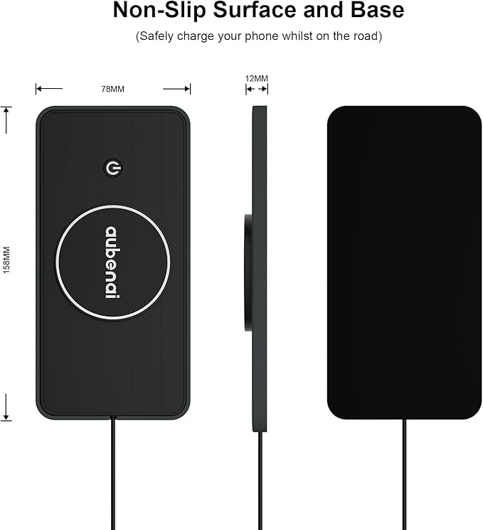 Magnetic Wireless Car Charger Pad, Aubenai 15W RGB Fast Wireless Charging Pad Non Slip Charging Mat with 70cm Extension Cable Compatible with Magsafe Charger iPhone 16 15 14 13 12 (Extension USB-A)
