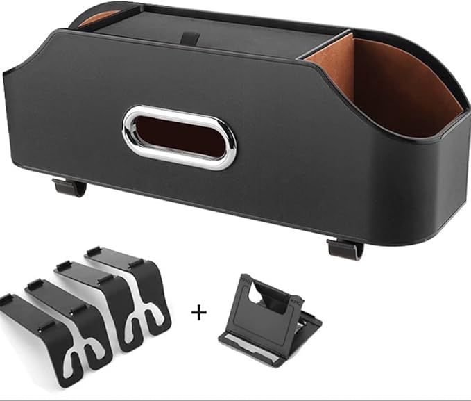 HAOTULE New car headrest Rear seat Multifunctional Storage Box, partition Design, with Cup Holder, Tissue Box, headrest Hook, Suitable for Children and Adults, car Travel Accessories (Black)