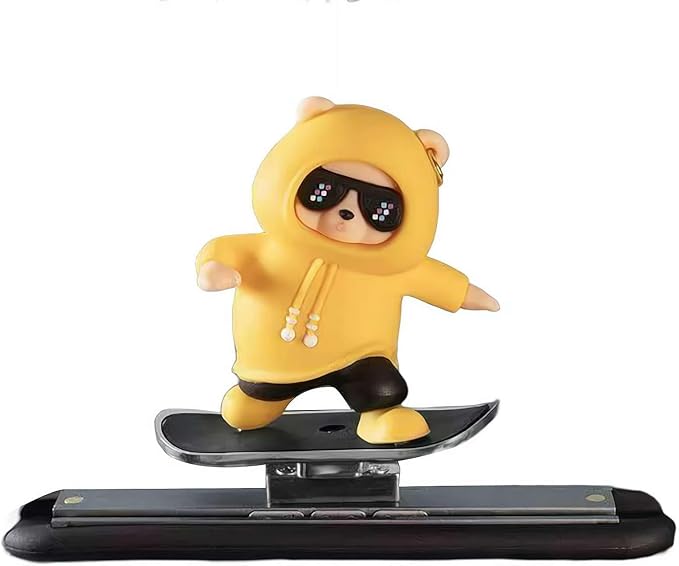 Slidable Skateboard Bear Car Dashboard Ornaments,Funny Mini Skateboard Bear Auto Center Console Ornaments Universal Car Interior Accessories Gifts for Women Men