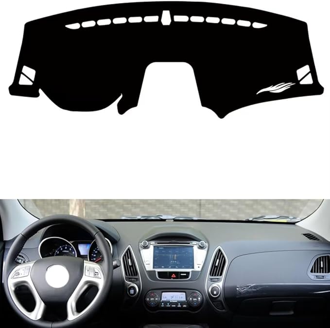 leather dashboard cover Compatible with HyundaiHyundai IX35（Modification navigation） 2010-2015，dash cover（black）
