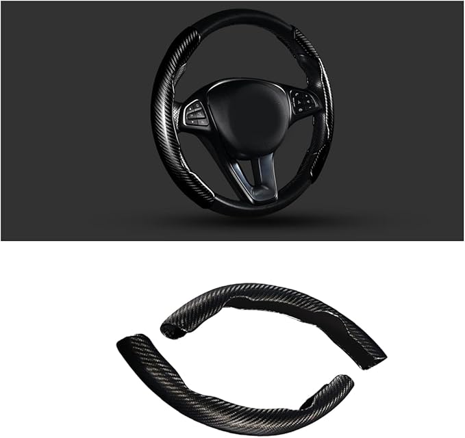 Steering Wheel Cover, 2PCS Segmented Steering Wheel Protector, Carbon Fiber Anti-Slip and Durable Car Accessory, Universal Fit for Most Cars，SUVs (Carbon Fiber Black)