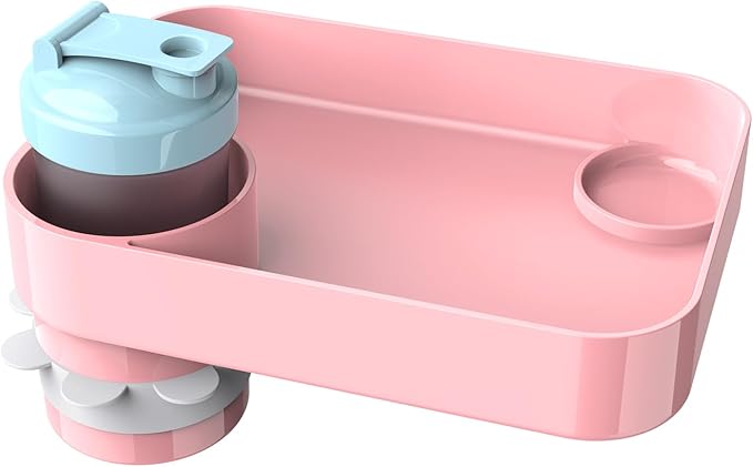 Kids Car Travel Tray Square for Kids Car Seat Snacks Trays, Car Seat Tray with Cup Holders for Toddler, Stroller, Tesla Travel Must Have (pink)