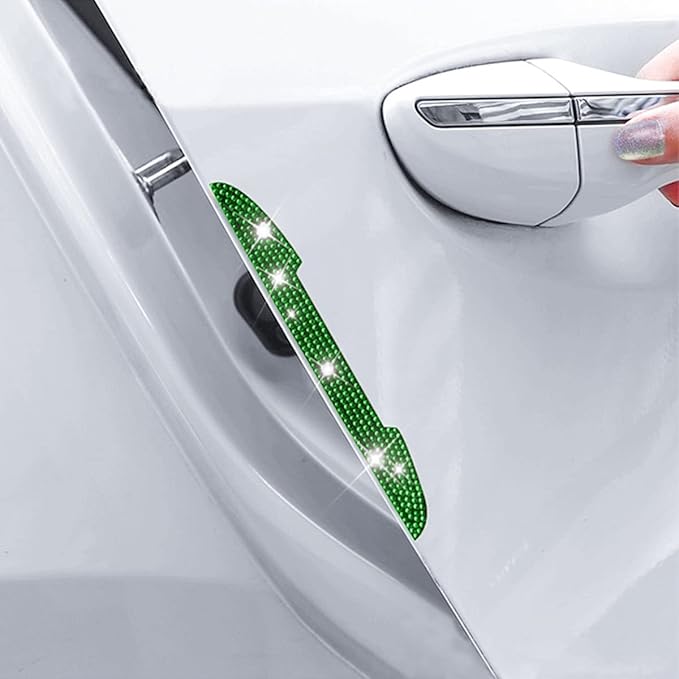 4 PCS Bling Rhinestone Car Door Handle Scratch Protector, Universal for All Cars, Vehicles, SUVs, Car Side Rearview Mirror, Car Door Edge Guard, Car Exterior Accessories for Women Men (Green)