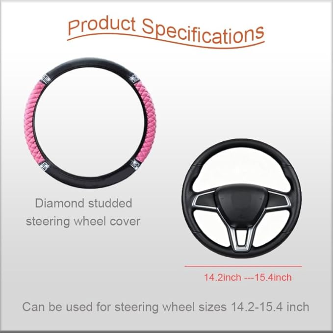 WLERIR Microfiber Leather Steering Wheel Cover with Anti-Slip Lining Universal Car Accessory for Steering Wheel with a Diameter of 14.5-15 inch (Pink)