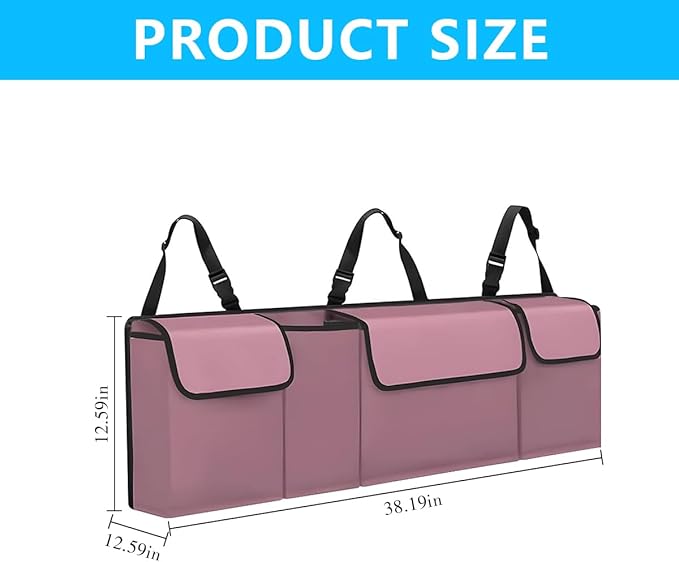 Car Trunk Organizer, Collapsible Large Capacity Auto Backseat Hanging Storage Bag with Adjustable Strap & 4 Pockets, Space Saving Car Back Seat Cargo Bag, Universal for Vehicles (Pink)