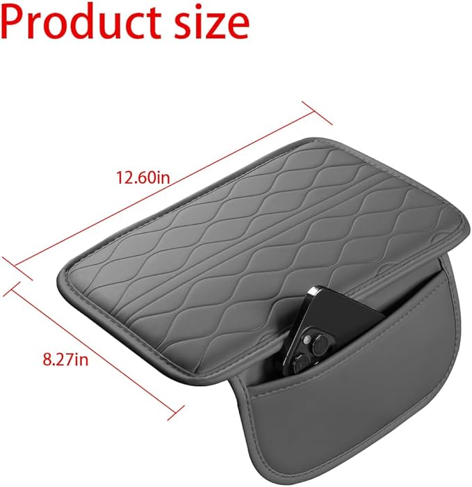 Car Center Console Cover, Leather Vehicle Armrest Seat Box Pad Cushion with 2 Storage Bags, Automotive Interior Arm Rest Protector Accessories, Universal for SUV, Sedan, Truck (Gray)