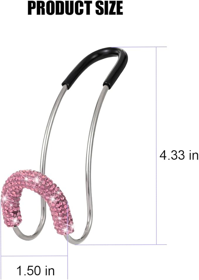 Bling Car Headrest Hook, 2PCS Crystal Rhinestone Vehicle Seat Purse Bag Organizer Hanger, Diamond Automotive Backseat Storage Holder Hook Accessories, Universal for SUV Truck Van (Pink)