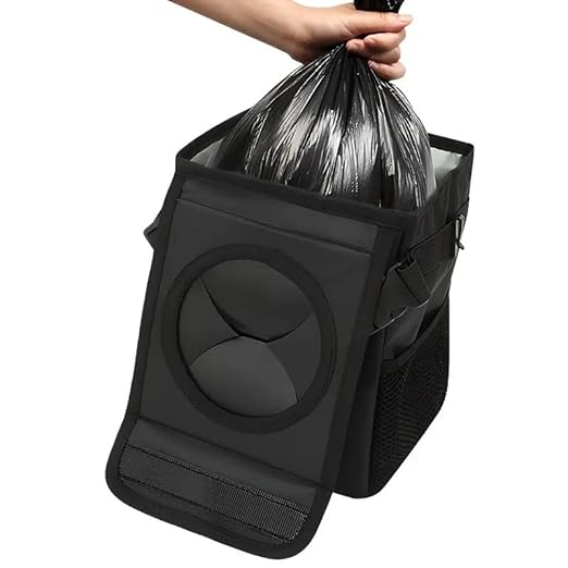 Cute Car Trash Can with Lid – Multipurpose Collapsible Trash Bin for Car, Leak-Proof Organizer, Waterproof Garbage Can with Storage Pockets & Adjustable Straps, 2 Gallons (Black)