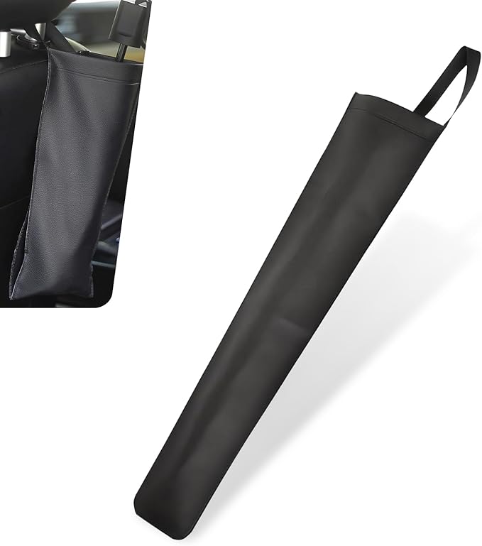 Car Umbrella Storage Cover, 23.6" x 6.1" Waterproof Leather Foldable Umbrella Holder, Hanging Storage Bag for Long/Short Umbrellas, Universal Seat Back Organizer for Cars (Black)