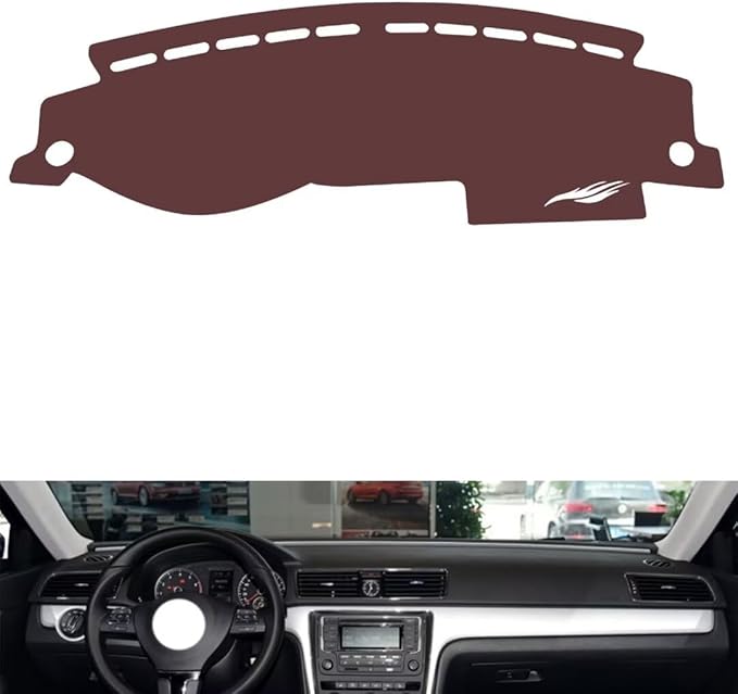 Leather Dashboard Cover Compatible with VW New Passat 2011-2015,Dash Board Cover mat Anti-Slip Sun-Proof and dust-Proof(Brown)