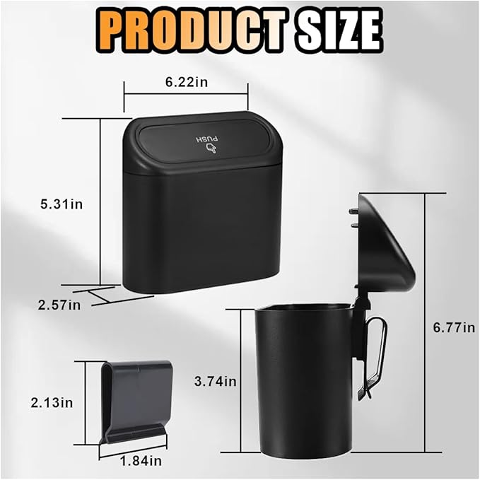 Mini Car Trash Can with Lid, Small Automotive Dustbin Garbage Container, Waterproof and Leak Resistant Car Storage Box with a roll of Plastic Trash Bags, Car Accessories Trash Bin for Vehicle, Home