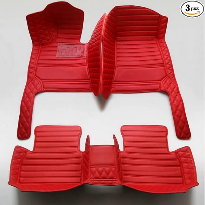 KaiLaiCarCustom Automotive Car Floor Mats for 99.99% Sedan SUV Sports Car Men Women Protection Full Coverage Pads Anti-Slip Leather Floor Lining… (Red Diamond +Red Strip)