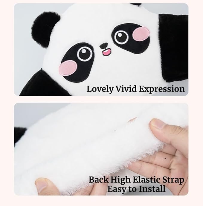 Cute Panda Car Pillow – Plush Neck Support & Lumbar Cushion, Soft Rabbit Fur Material for Headrest & Back Seat Comfort(Set of 2)