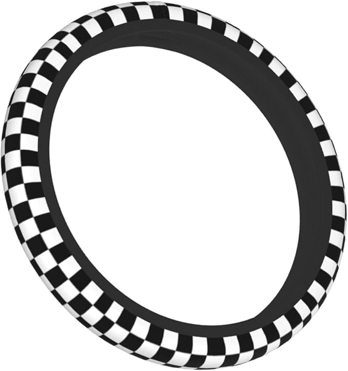Black and White Race Checkered Steering Wheel Cover for Women Men Girls Car Accessories Decor Anti-Slip Neoprene Auto Steering Wheel Covers Protector Universal 15 Inch