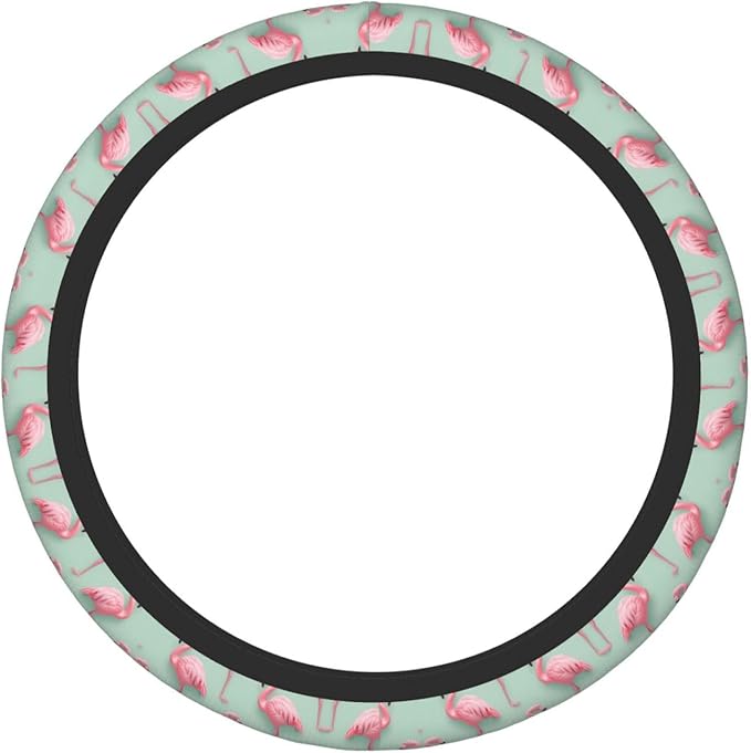 Tropical Flamingoes Neoprene Steering Wheel Covers Women Men Car Accessories, Universal 15 Inch Fit Auto, Suvs, Truck