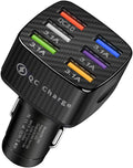 Augeny Car Charger Adapter, 6 USB Multi Port Fast Charger, Include QC 3.0 and 5 Other Ports, Auto Quick Charging Adapter for Most Cell Phones, Interior Car Accessories for SUV Truck (Black)