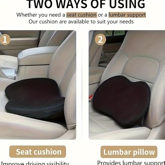 Mautoply Memory Foam Car Seat Cushion for Back Pain Relief - Lumbar Support Pillow for Driving, Office & Car Ergonomic Wedge Cushion for Short Drivers