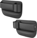 Coneati 2-Pack car seat Gap Filler Organizer with Cup Holder, Adjustable Car Seat Gap Storage Box Leather with Cup Holder for Phones Glasses Keys Cards (Black. Driver- Passenger)