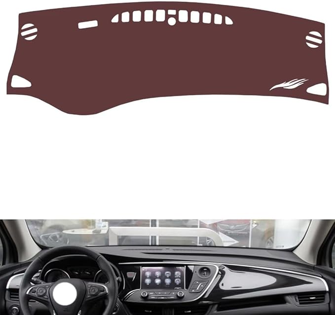Leather Dashboard Cover Compatible with Buick Envision (Warning Light、no Speakers),Dash Board Cover mat Anti-Slip Sun-Proof and dust-Proof(Brown)