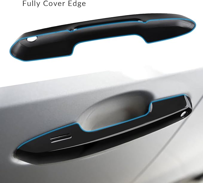 DLOVEG Upgraded Snap-on Door Handle Cover Compatible for 2019-2024 2025 Toyota Rav4 Accessories for Highlander 2020-2024 2025 No Adhesive Black Handle Protectors Glossy Black