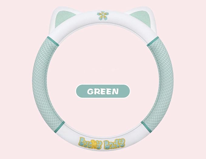 Women's Cartoon Steering Wheel Cover Comfortable, Breathable, Non-Slip All-Season Car Accessory Universal 15-inch Fit Suitable for Sedans, Pickup Trucks, and SUVs(Green)