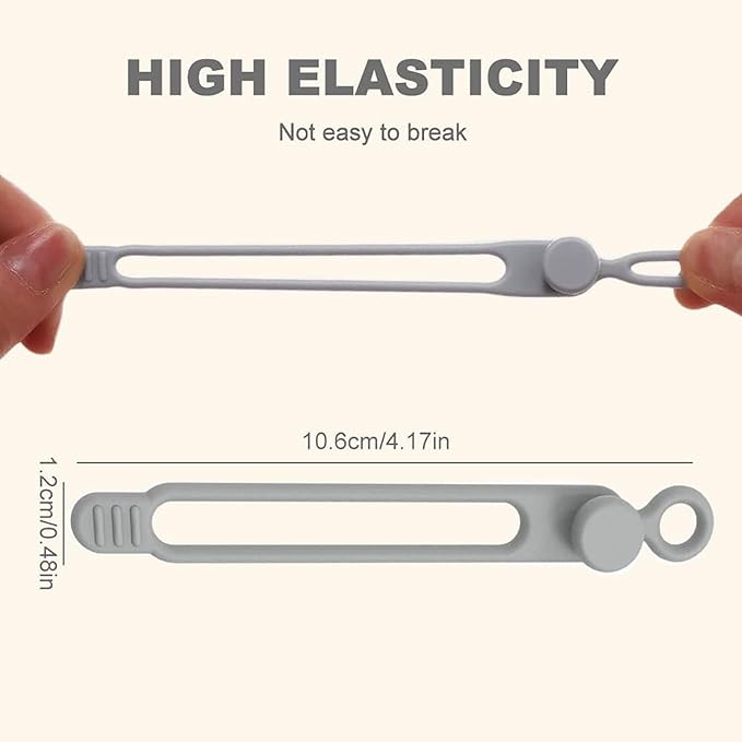 Silicone Cable Ties, Data Cable Organizer Reusable Cable Management Organizer, Multipurpose Elastic Cord Organizer for Bundling and Fastening Cable Cords Wires for Travel/Office/Home (White, 10Pack)