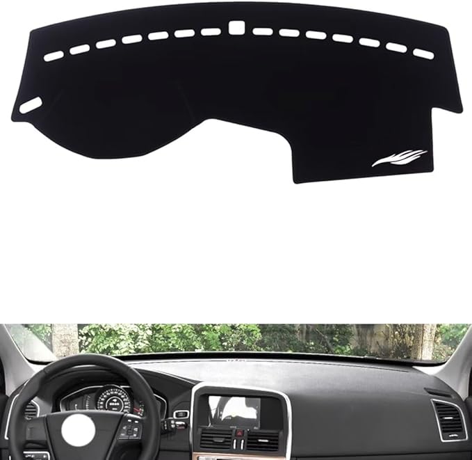 leather dashboard cover Compatible with Volvo XC60（No speaker、No warning light） 2011-2017，dash cover（black）