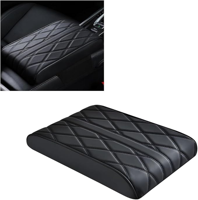 Car Center Console Cover Pad, Leather Auto Console Arm Rest Cover, Waterproof Car Armrest Seat Box Cushion Protector, Memory Foam Armrest Pillow for Most Cars