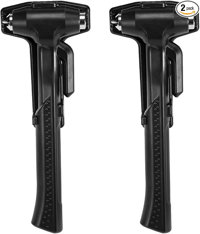 MOTORBUDDY 2-Pack Car Safety Hammer, 3-in-1 Auto Emergency Escape Hammer with Window Breaker and Seat Belt Cutter, Striking Black Emergency Escape Tool for Car Accidents
