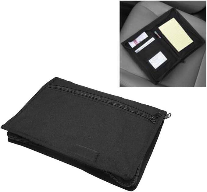 For Car Glove Box Organizer Storage Folder with Multi Pockets for Documents and Manuals, Zippered Exterior Pocket, Elastic Loop for Pen or Tire Gauge, 600D Oxford