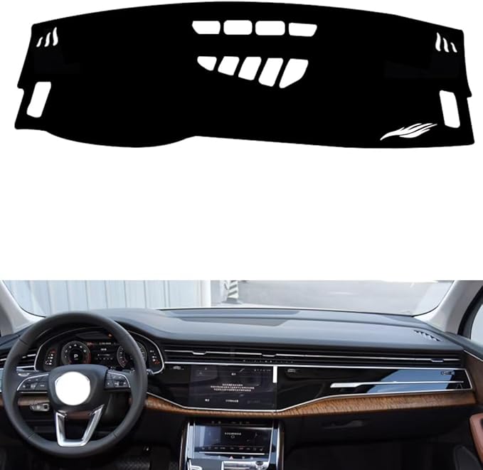 Leather Dashboard Cover Compatible with Audi Q7 (NO HUD 2020-2025，Dash Cover（Black）